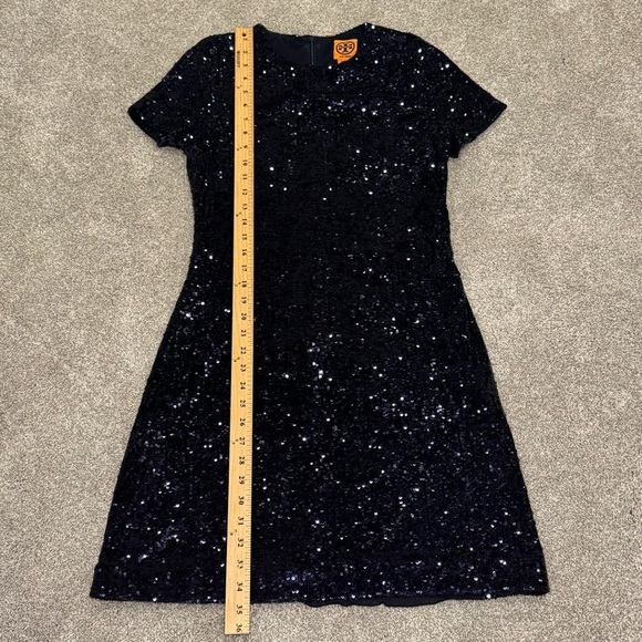 Tory Burch Sequin T-Shirt Mini Dress in Midnight Navy Blue Size Medium EUC - Picture 6 of 10